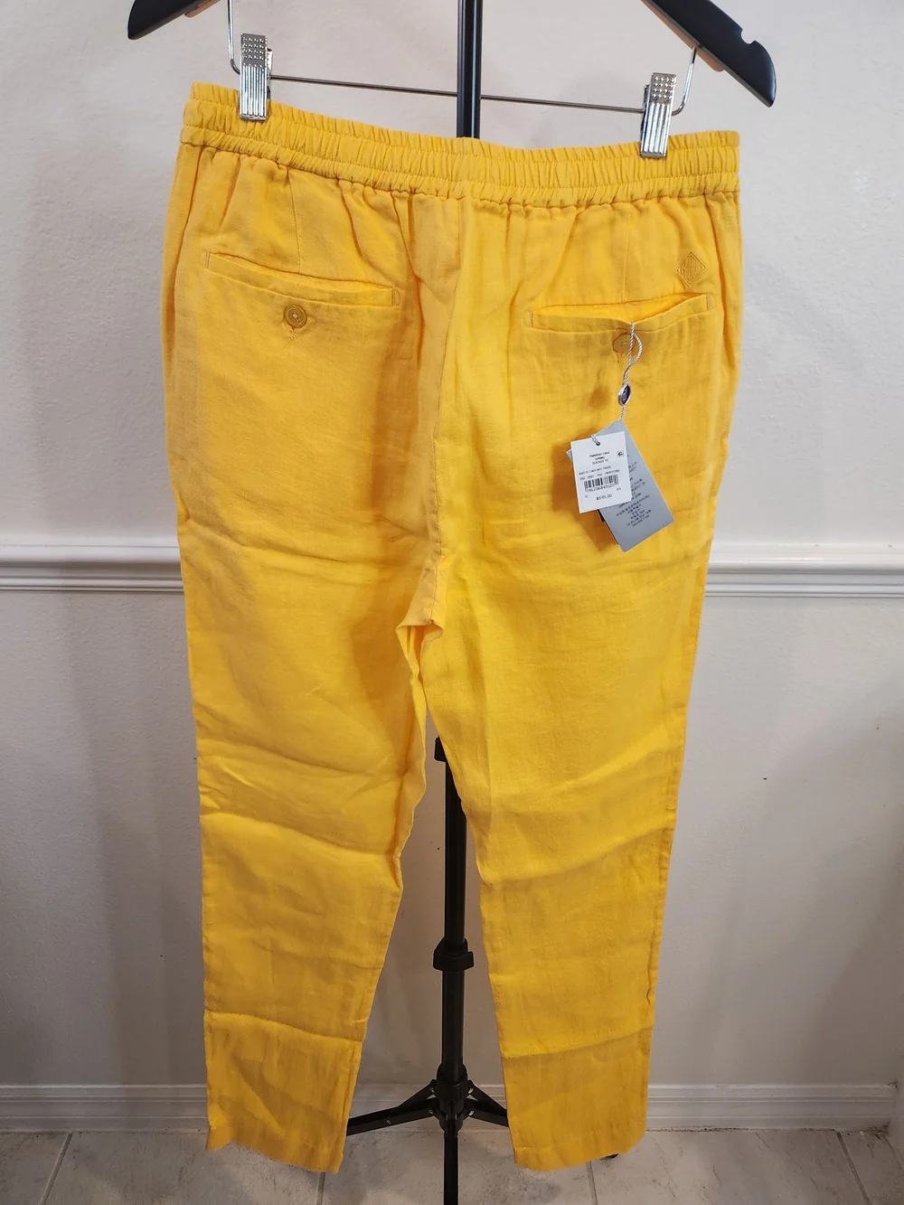 NWT Ralph Lauren Purple Label Rumpled Linen Drawstring Trouser Yellow Sz 32